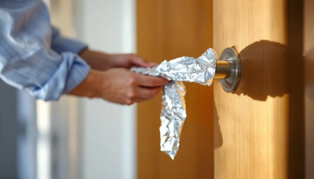 טריק פשוט עם נייר אלומיניום שמגן על ידיות הדלת מפני לכלוך ונזק, ללא שימוש בפלסטיק או בד.